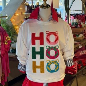 Shiraleah White Holiday Sweatshirt with Red, Green, Gold, and Blue Accents. NWT